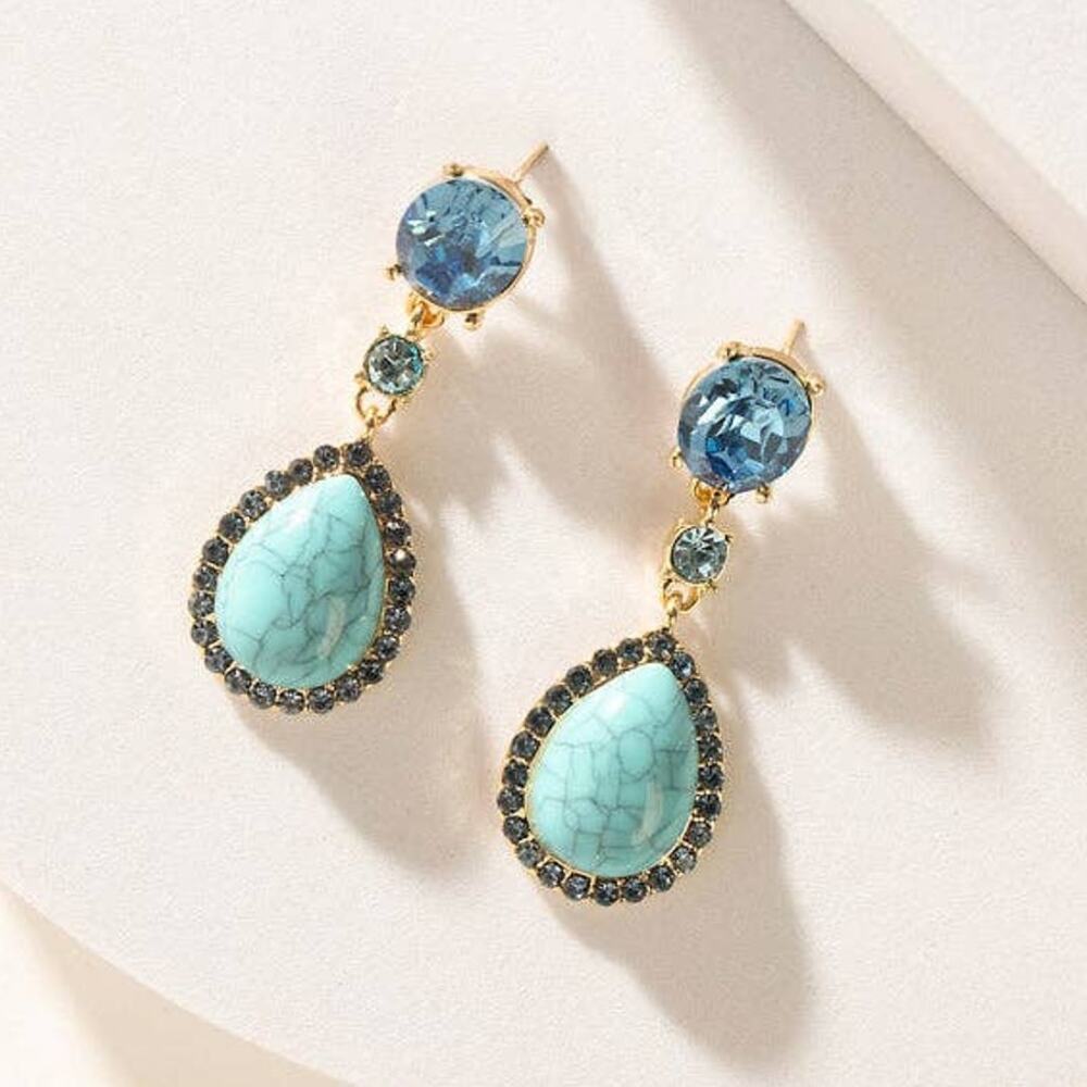 Sunstar Drop Earrings Sky Blue Gold